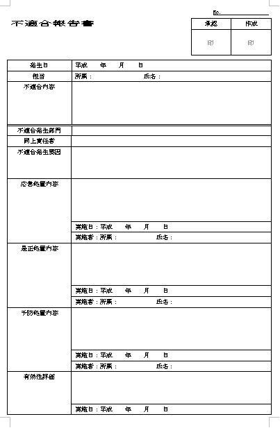 不適合報告書 テンプレート詳細 個人情報保護書式 報告書 ビジネス文書のポータルサイト B Form Biz ビーフォームビズ